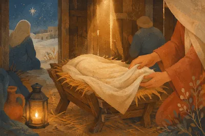 Warm Lantern Nativity in Rustic Stable