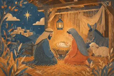 Warm Lantern Nativity in Humble Stable