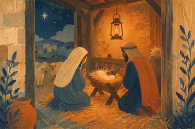 Warm Lantern Nativity in Humble Stable