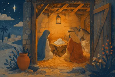 Warm Lantern Nativity in Humble Stable