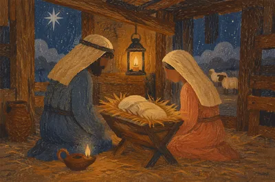 Warm Lantern Nativity in Humble Stable