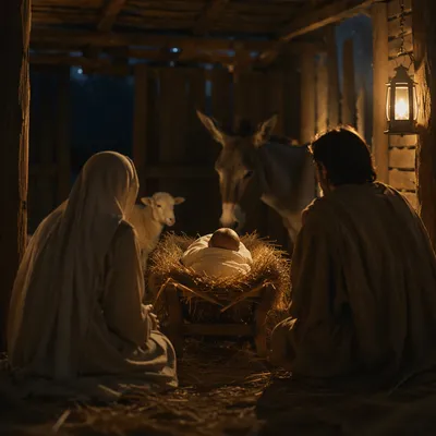 Warm Lantern Nativity in Humble Stable