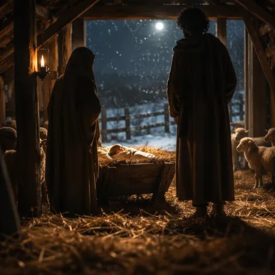 Warm Lantern Nativity in Humble Stable