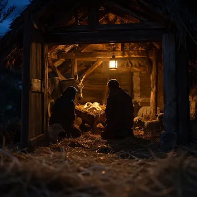 Warm Lantern Nativity in Humble Stable