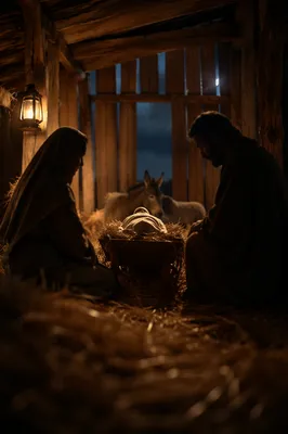 Warm Lantern Nativity in Rustic Stable