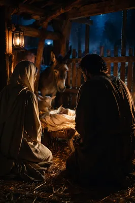 Warm Lantern Nativity in Humble Stable