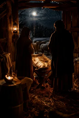 Warm Lantern Nativity Inside Humble Stable