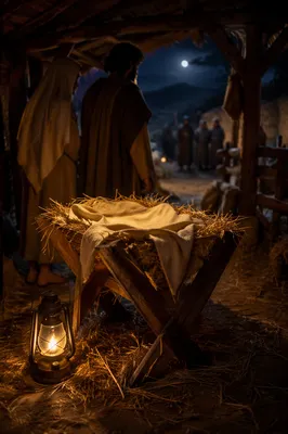 Nativity Stable in Warm Lantern Light