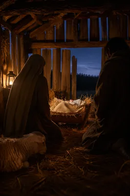 Warm Predawn Nativity in Humble Stable