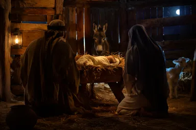 Warm Lantern Nativity in Humble Stable