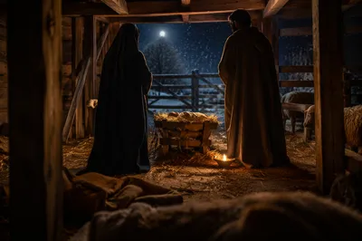 Warm Lantern Nativity in Humble Stable