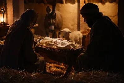Warm Stable Nativity at Dusk