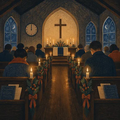 Midnight New Year Prayer in Candlelit Church