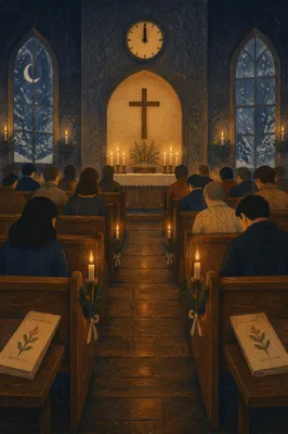 New Year Midnight Prayer in Candlelit Church