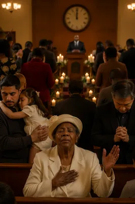 Congregation Praying Before Midnight in Church