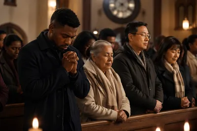 Congregation Praying Before Midnight in Church Hall