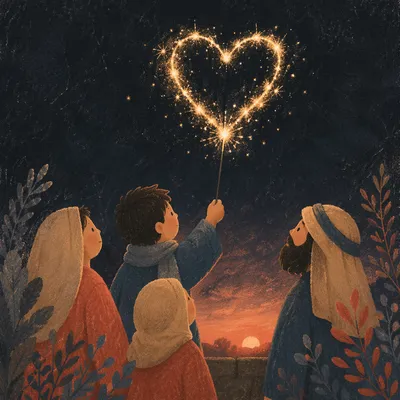 Golden Sparkler Heart at New Year Sunrise