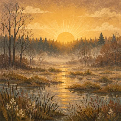 Golden New Year Sunrise Over Quiet Marsh