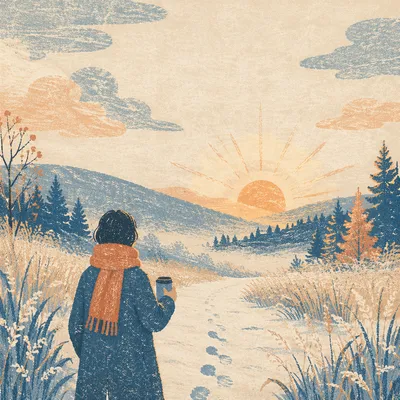 New Year Sunrise Over Snowy Meadow