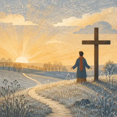 New Year Sunrise Prayer at Wooden Cross
