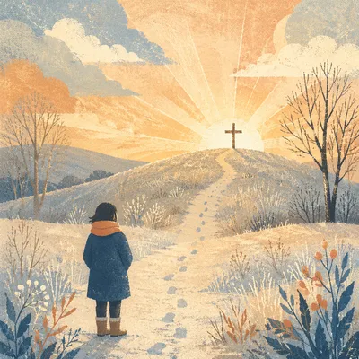 New Year Sunrise Prayer on Frosty Path