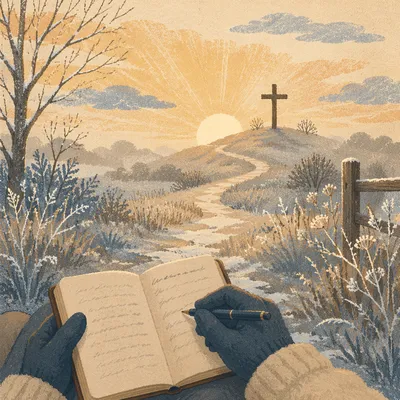 New Year Sunrise Prayer on Frosty Path