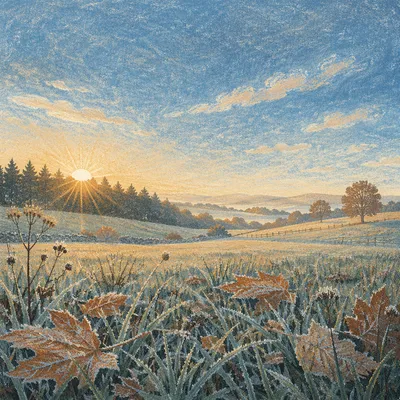 New Year Sunrise Over Frosted Winter Field