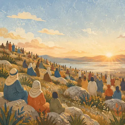New Year Sunrise Gathering on Green Hillside