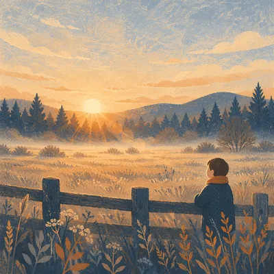 New Year Sunrise Over Peaceful Rural Meadow