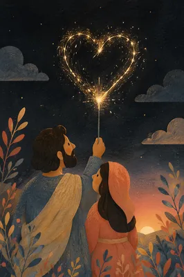 New Year Sparkler Heart at Sunrise