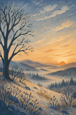 New Year Sunrise Over Winter Hillside