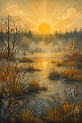 New Year Sunrise Over Misty Marshland