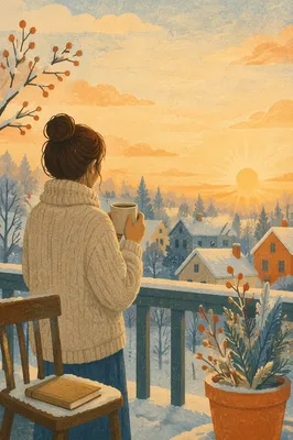 Hopeful New Year Sunrise on Winter Balcony