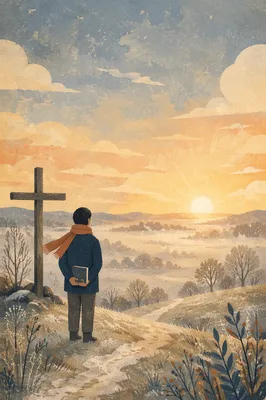 New Year Sunrise Prayer on Frosted Hill