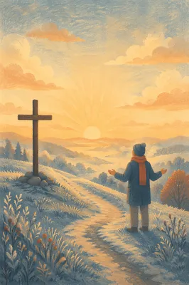 New Year Sunrise Prayer on Frosted Ridge