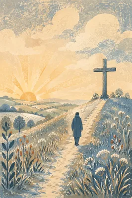 New Year Sunrise Cross on Frosty Hill