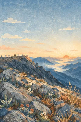 New Year Sunrise Over Mountain Ridge