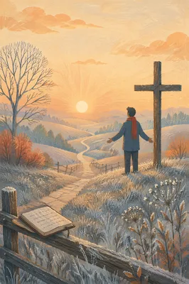 New Year Sunrise Prayer by Wooden Cross