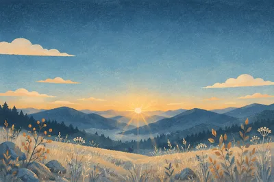 New Year Sunrise Over Frosty Mountain Meadow