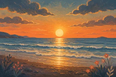 New Year Sunrise Over Calm Ocean
