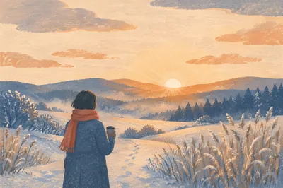 New Year Sunrise Over Snowy Meadow