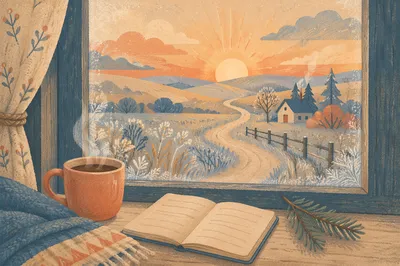 New Year Sunrise Through Cozy Window