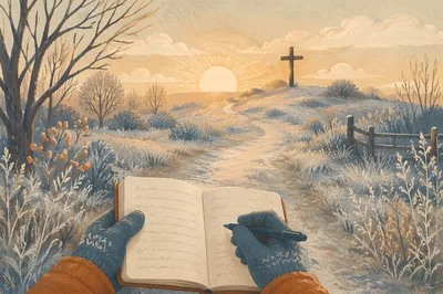 New Year Sunrise Prayer on Frosty Path