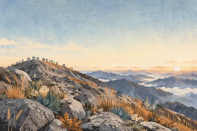 New Year Sunrise Over Mountain Ridge