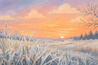 New Year Sunrise Over Frosted Winter Meadow