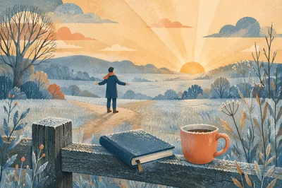 New Year Sunrise Prayer on Frosty Path