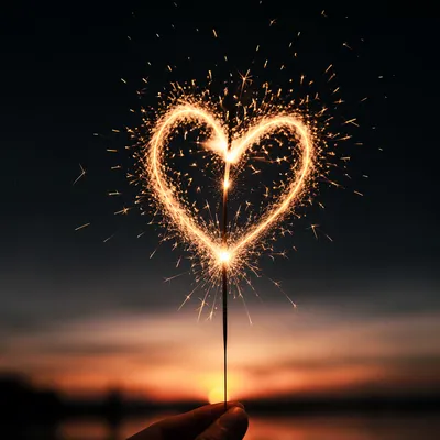 New Year Sparkler Heart at Sunrise