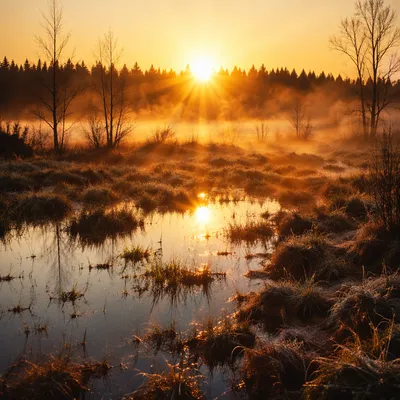 New Year Sunrise Over Misty Marshland