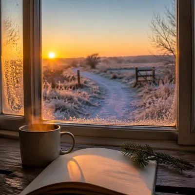 New Year Sunrise Through Cozy Window