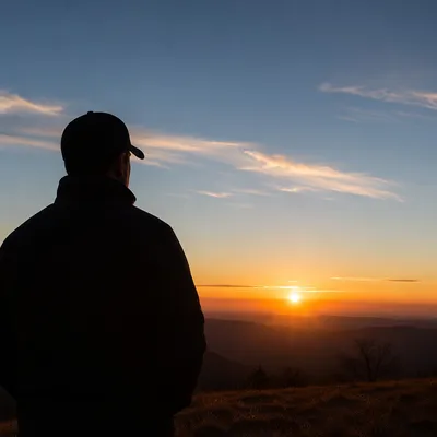 Solitary Figure Watching New Year Sunrise